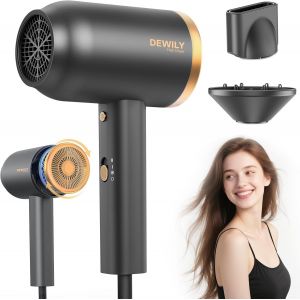 S&egrave;che-cheveux ionique 1800 W avec diffuseur et support concentrateur, s&eacute;chage rapide, bouton air froid, 3 temp&eacute;ratures, 2 vitesses, id&eacute;al pour la maison, les voyages (noir + dor&eacute;) - Neuf