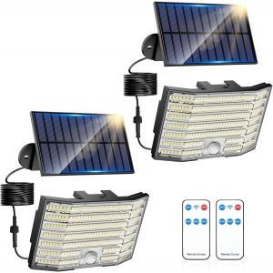 Lot De 2 Lampes Solaires D'ext&eacute;rieur &Agrave; 226 Led Avec D&eacute;tecteur De Mouvement, &Eacute;tanch&eacute;it&eacute; Ip65, Angle D'&eacute;clairage 270&deg;, Applique Murale Solaire Pour Jardin Avec C&acirc;ble De 5 M - Neuf