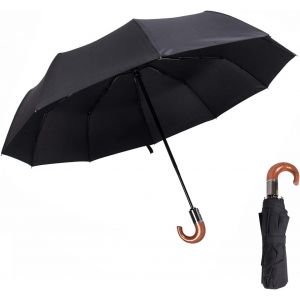 Parapluie Pliant &Agrave; Ouverture Automatique Avec Soufflet De D&eacute;compression 30% Parapluie Business Surdimensionn&eacute; Pour Hommes Windproof Travel Parapluie Compact En Bois Imitation Ks24 - Neuf
