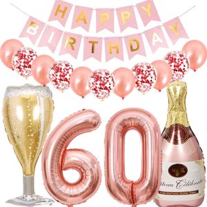 Sjzg-Ballon 60 Ans Anniversaire Homme, Kit De Decoration Anniversaire 60 Ans Homme Femme, Bouteille De Vin Bi&egrave;re D&eacute;coration H&eacute;lium Ballon Bouteille De Champagne Pour 60 Anniversaire D&eacute;coration F&ecirc;te - Neuf