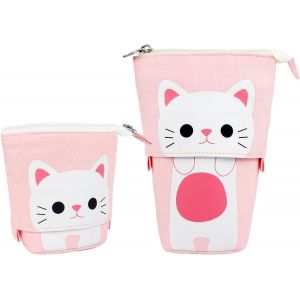 MAA-Trousse Chat, Trousse Kawaii Trousse Crayon Chat Kawaii Accessoires Trousse à Crayons Télescopique pour Garçons Filles Etudiants et Fournitures de Bureau, Rose - Neuf