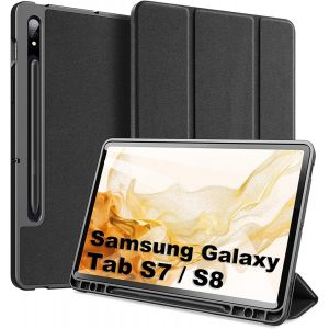 Coque Pour Samsung Galaxy Tab S8 (Sm-X700,Sm-X706)/S7 11"" (T870/T875), Slim Tpu Souple Slim Cover Housse De Protection Avec Support S Pen Pour Samsung Galaxy Tab S8/S7 11 Inch,Noir - Neuf