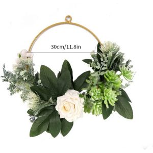 Couronne de fleurs artificielles festives daysr, couronne décorée, couronne suspendue, fleurs artificielles, roses, succulentes - Neuf