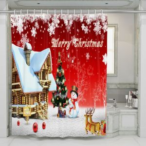 No&euml;l Bonhomme De Neige Rideau De Douche 72*72inches Pour Un D&eacute;cor De Salle De Bains Dr&ocirc;le De Bonhomme De Neige Avec Flocon De Neige Chapeau De Santa Pin D'hiver Vacances De No&euml;l, Salle De Bain Ensem - Neuf