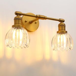 Subzonal-2-Lumi&egrave;re Applique Murale Int&eacute;rieure, Abat-Jour En Verre Tulipes Applique Salle De Bain Vintage E27 Luminaire Pour Salon Chambre Cuisine (Laiton Antique) - Neuf