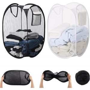 MEVRONISSHOP-Lot de 2 paniers &agrave; linge pop-up avec anse - Grand panier &agrave; linge pliable - Sac &agrave; linge pliable flexible - Camping - Panier &agrave; linge pliable - Panier &agrave; linge pliable - Respirant - Neuf