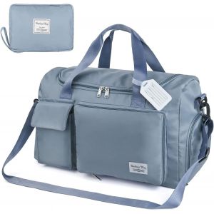 Sac de sport pliable bleu grande capacité, sac de voyage léger et étanche, sac à dos de week-end, sac de sport séparé sec et humide, réglable - Neuf