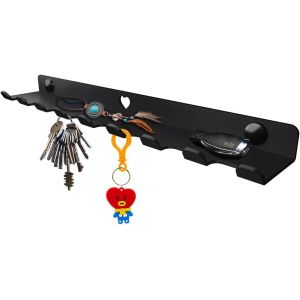 Porte-Clés et Porte-Lettres Mural en Métal avec Étagère, Support Pratique Pour Courrier, Porte-Clefs Noir, Organisateur Mural avec 9 Crochets, Étagère pour Lettre à Entrée - Neuf
