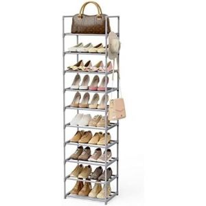 TIANYI-Étagère Chaussure à 10 Niveaux, Range Chaussures Gain de Place, Meuble Chaussures Haut en Métal, Porte Chaussure Etroit Avoir Crochet pour Entrée, Salon - Neuf