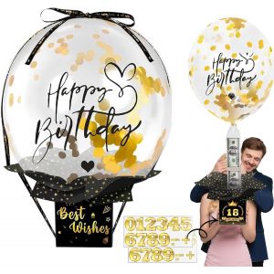 Cauc-Bo&icirc;te Surprise D'anniversaire Avec Ballons, Pour Cadeaux En Argent, Ballon, Cadeau D'anniversaire, Pour La Famille Et Les Amis, Noir Dor&eacute; - Neuf