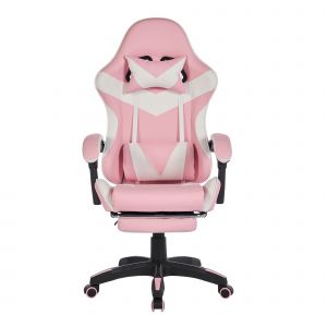 Si&egrave;ge Gaming, Fauteuil de Bureau en Cuir, R&eacute;glable avec Repose-Pieds,Coussin Lombaire de Massage Rotatif 360&deg;，Rose et Noir - Neuf