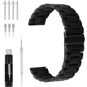 Kal-Rechange En Métal - Fermeture Rapide - En Acier Inoxydable - Largeur De 20 Mm - Bracelet Résistant Avec 1 Barrette À Ressort + 4 Goupilles - 1 Réglage De La Montre + 3 Aiguilles, Noir - Neuf