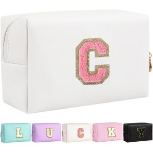 MAA-Trousse de Maquillage pour Filles et Femmes, personnalisée avec initiales, imperméable, en Cuir PU, Fermeture éclair, Organiseur de Voyage, Trousse de Toilette - Neuf