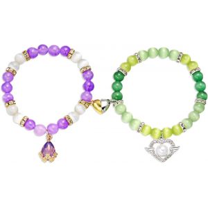 Magnetique Bracelet Couple,2pcs Bracelets D'amitié Assortis Pour Les Couples Meilleurs Amis,Bracelets En Charme De Couple Avec Coeurs Et Ailes,Cadeaux De Bijoux Pour Anniversaire,Saint-Valentin - Neuf