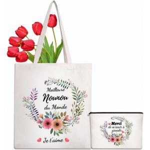 SJZG-Cadeau Tote Bag Avec Petite Pochette Sacs Coton Cadeau Ma&icirc;tresse Sac En Toile Merci Maitresse Tote Bag Femme Sac Tissu Fourre Tout Cadeau Fin D'Ann&eacute;e Scolaire - Neuf