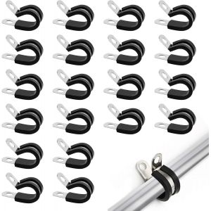 Kalanka-Lot De 20 Colliers De Serrage En P Doubl&eacute;s En Caoutchouc En Acier Inoxydable Pour C&acirc;ble, Cordon, Fil, Tuyau, Tube - 20 Mm - Neuf