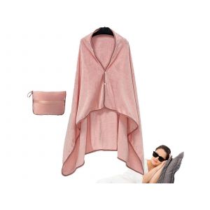 Oreiller-Couverture De Voyage Avec Sangle &Agrave; Bagages - Flanelle Rose 150x100 Cm - Neuf