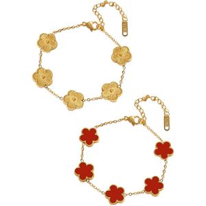 Kalanka-2 Pièces Bracelet Trèfle À Cinq Feuilles,Ensemble De Bijoux Trèfle À Quatre Feuilles Bracelet Trefle 4 Feuilles Femme Bracelet Personnalisé Femme Apporte Plus De Chance - Neuf