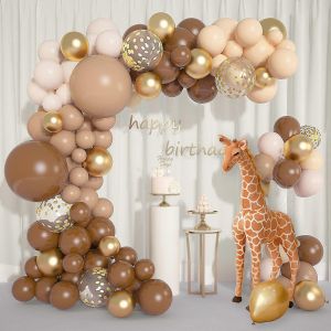 126 pcs caf&eacute; brun caramel ballons guirlande arche kit fard &agrave; joues nude double farci abricot or m&eacute;tallis&eacute; LatexBalloons peau neutre jungle safari sauvage b - Neuf