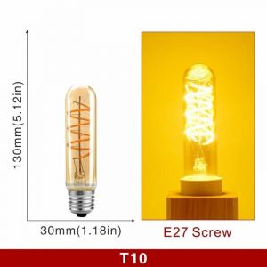 KALSA-Ampoule Led Rétro À Filament En Spirale E14 E27, 4W, Jaune Chaud, 220V, C35 A60 T45 St64 T185 T225 G80 G95 G125, Lampe Edison Vintage,T10 E27,Oui - Neuf