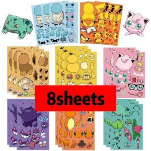 8/16 Feuilles Pikachu Pokemon Enfants Puzzle Autocollants Faire Un Visage Dr&ocirc;le Assembler Puzzle Bricolage Dessin Anim&eacute; Autocollant Enfant Jouets &Eacute;ducatifs.Sjs156-8sheets. - Neuf