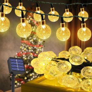 Kal-Guirlande Lumineuse Solaire Extérieure 5m 20 Led Boules, Ip65 Étanche, 8 Modes Clignotants, Éclairage Solaire Pour Jardin, Terrasse, Mariage, Noël, Blanc Chaud - Neuf