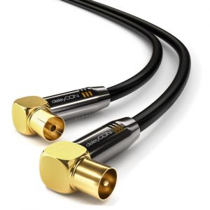 5m Câble d'Antenne TV Câble Coaxial Prise d'Antenne 2x Coudé à 90° Connecteur Métallique 4K UltraHD FullHD HDTV-Noir - Neuf