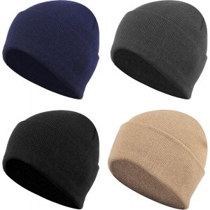 Jexnovashop-Bonnet Hommes Femme Unisexe, Lot De 4 Pi&egrave;ces, Bonnet Running Homme Tricot&eacute;s 4 Couleurs, Beanie Styl&eacute; Respirants De Nuit Pour Hiver (Noir, Gris, Bleu, Beige) - Neuf