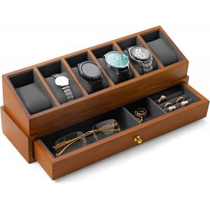 Bo&icirc;te De Montre En Bois Massif Avec 3 Fentes-2 Couches Organisateur De Bijoux Pour Les Hommes Vitrine De Montre,Ecrins Pour Montres,Pour Les Amateurs De Montres(Blanc) - Neuf