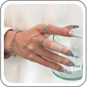 Bracelet De Doigt Punk Avec Cha&icirc;ne &Agrave; Pampilles Superpos&eacute;es Deux Anneaux &Agrave; Maillons Bracelet De Cha&icirc;ne Harnais De Main D'esclave Bracelet De Poignet R&eacute;glable Bijoux Pour Femmes Et Filles - Neuf