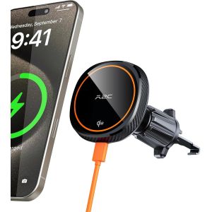 Qi2 15W Support Telephone Voiture Induction Magnetique,Rotation &Agrave; 360&deg; Chargeur Magsafe Voiture Sans Fil Avec Grille D'A&eacute;ration Avec Dissipateur Thermique Pour Iphone 16/15/14/13/12, Samsung - Neuf