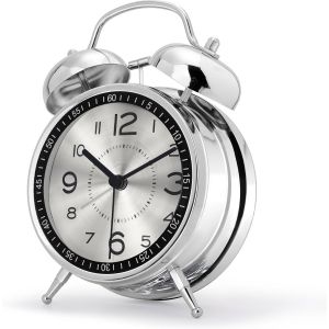 Kal-Reveil Bruyant Pour Dormeurs Lourds, Double Cloche Fort, Avec Lumière De Nuit, Grand Réveil Matin Métal, Horloge De Table Analogique Silencieux Pour Chambre Bureau 16cm, Argenté - Neuf