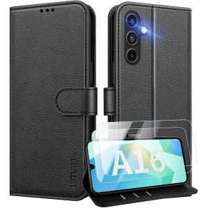 TIANYI-Coque pour Samsung Galaxy A16 5G/4G Coque Etui Portefeuille Cuir avec 2 Verre Trempé Protection Écran Porte Carte Rabat Clapet Flip Case Étui Cover Housse Etui pour Samsung A16 5G/4G,Noir - Neuf