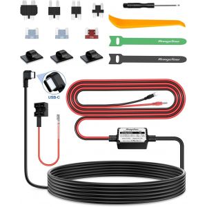 JGD-Dashcam Hardwire Kit 4m USB-C, 12V-24V &agrave; 5V 2,5A Chargeur de Voiture Ensemble de Fusibles &agrave; Fil Dur avec 4 Adaptateurs d'alimentation 3 Fusibles pour Cam&eacute;ras de Tableau de Bord - Neuf