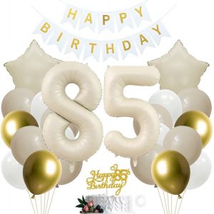 Tianyi-D&eacute;coration D'anniversaire 85e Anniversaire Blanc Dor&eacute; Pour Fille Gar&ccedil;on U2013 D&eacute;coration De G&acirc;teau De F&ecirc;te U2013 D&eacute;coration D'anniversaire Du 85e Anniversaire Pour 85 Ans - Neuf