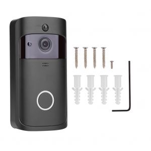 Sonnette de securite intelligente Wi-Fi 720p, interphone video sans fil, camera de vision nocturne infrarouge, noir - Neuf
