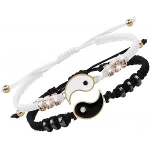 Eryi-2 Pièces Meilleure Amie Ajustable Yin Yang Magnétique Bracelets D'amitié À Cordon Ajustable Yin Yang Corde Tressée Tai Chi Pour Bff De La Saint-Valentin Amoureux Pour 2 En Commun - Neuf