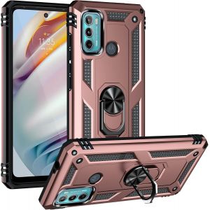 Kal-Coque Pour Motorola Moto G60/G40 Fusion + Protecteur D'écran, Etui Antichoc Militaire Tough Armor Heavy Duty Shock Proof Protective Housse Avec Anneau Support,Roseor - Neuf