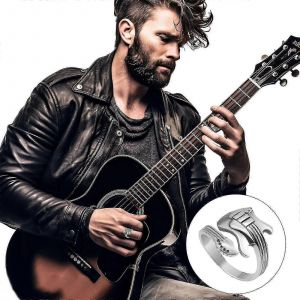 Bague En Argent Pour Hommes - Design &Eacute;l&eacute;gant Inspir&eacute; De La Guitare - Accessoire Parfait Pour Hommes Bagues Pour Hommes Accessoires De Guitare Bagues Pour Hommes - Neuf