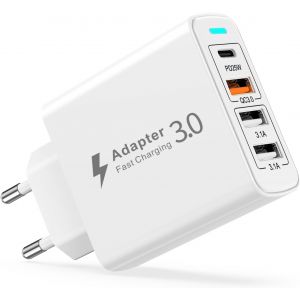 Chargeur Usb C 40w, 4 Ports Prise Usb C Bock Chargeur Rapide Iphone, Multiple Usb Secteur Avec Pd&qc3.0 Alimentation Type C Chargeur Adaptateur Pour Iphone 17 16 15 14 13 12 11 X 8 8 Plus,Ipad - Neuf
