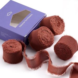 Ruban En Mousseline De Soie &Agrave; Franges Fait &Agrave; La Main 4 Rouleaux De Ruban Rose Poussi&eacute;reux De 2,5 Cm X 5 M De Rose Blush, 20 M De Ruban En Mousseline - Neuf