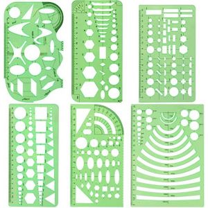 Gabarits de mesure (6 pièces) Pochoirs géométriques en plastique, règles géométriques, kit d'outils stationnaires pour bureau et école, coffrages de bâtiments, dessins - Neuf