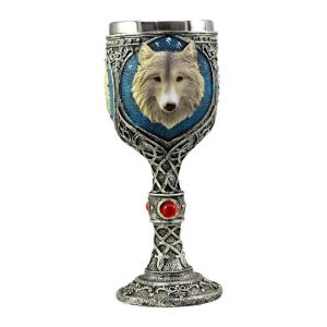 Remus Gris Celtic Wolf Magie Bleu Calice De Vin En Verre De 200ml, Halloween À Barres De La Série Verre À Vin, Verre À Cocktail En Acier Inoxydable Verre D'eau Avec De Grandes Crâne - Neuf