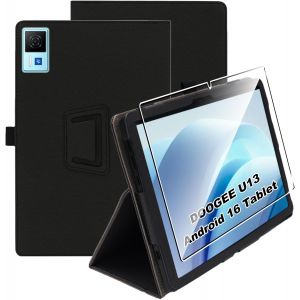 Coque Pour Doogee U13 Andriod 16 Tablet 13" Housse Protection Etui Pu Cuir De Flip Case Cover + [1 Pi&egrave;ce] Verre Tremp&eacute; Protection &Eacute;cran [Veille/R&eacute;veil Automatique] [Support Fonction]-Schwarz - Neuf