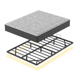 Ensemble cadre de lit m&eacute;tallique LED 140 x190 cm + matelas &agrave; ressorts 30 cm - Neuf