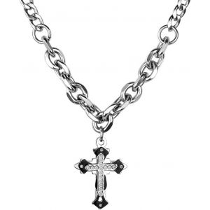 Kal-Collier Croix Pour Homme, Collier Pendentif Croix Avec Cha&icirc;ne, Bijoux Chr&eacute;tiens En Strass Pour Homme/Femme, Cadeau D'anniversaire/No&euml;l/P&acirc;ques/Merci, Argent, Acier Titane + Alliage - Neuf