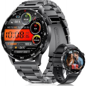 Montre Connectée Homme avec Appel Bluetooth (2 Bracelets), 1,43"" AMOLED Smartwatch avec Batterie 750 mAh, Étanche IP68, Moniteur de Sommeil, 120 Modes Sportifs, Montre Intelligente Android iOS - Neuf