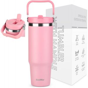 Sjzg-Gobelet Isotherme De 30 Oz En Acier Inoxydable Avec Paille U2013 0,89 L U2013 Gobelet Avec Anse Anti-Fuite U2013 Tumbler À Paille U2013 Isolation Sous Vide À Double Paroi U2013 Garde Au Fro - Neuf