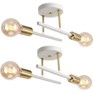 Subzonal-Lustre Plafonnier Industriel R&eacute;tro Suspensions &Eacute;clairage Moderne 4 Lumi&egrave;res Suspendue Int&eacute;rieur Metal Luminaire Lustres Lampe De Plafond Vintage E27 Pour Salon Chambre Cuisine (2pcs Blanc) - Neuf