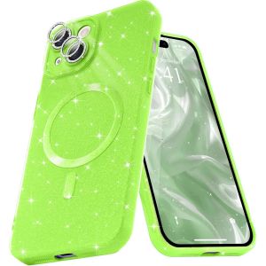 Eryi-Coque Magnétique Pour Iphone 15 Etui À Paillettes Brillant Compatible Avec Magsafe Charge Sans Fil Housse De Protection Antichoc Pour Appareil Photo Glitter Silicone Tpu Souple,Vert 1 - Neuf